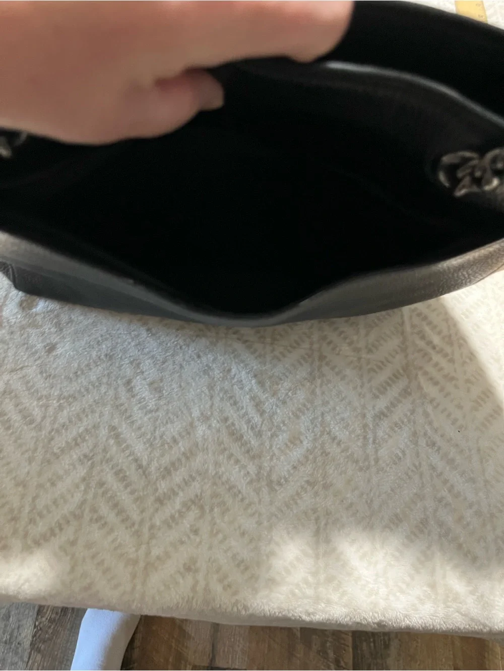 Coach Black Leather Tote with Chain-Accent Straps - Picture 8 of 13